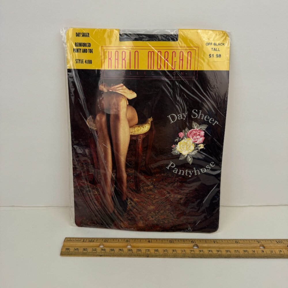 Vtg‎ Sealed Karin Morgan Collection Off Black Tall Day Sheer Pantyhose Prop READ